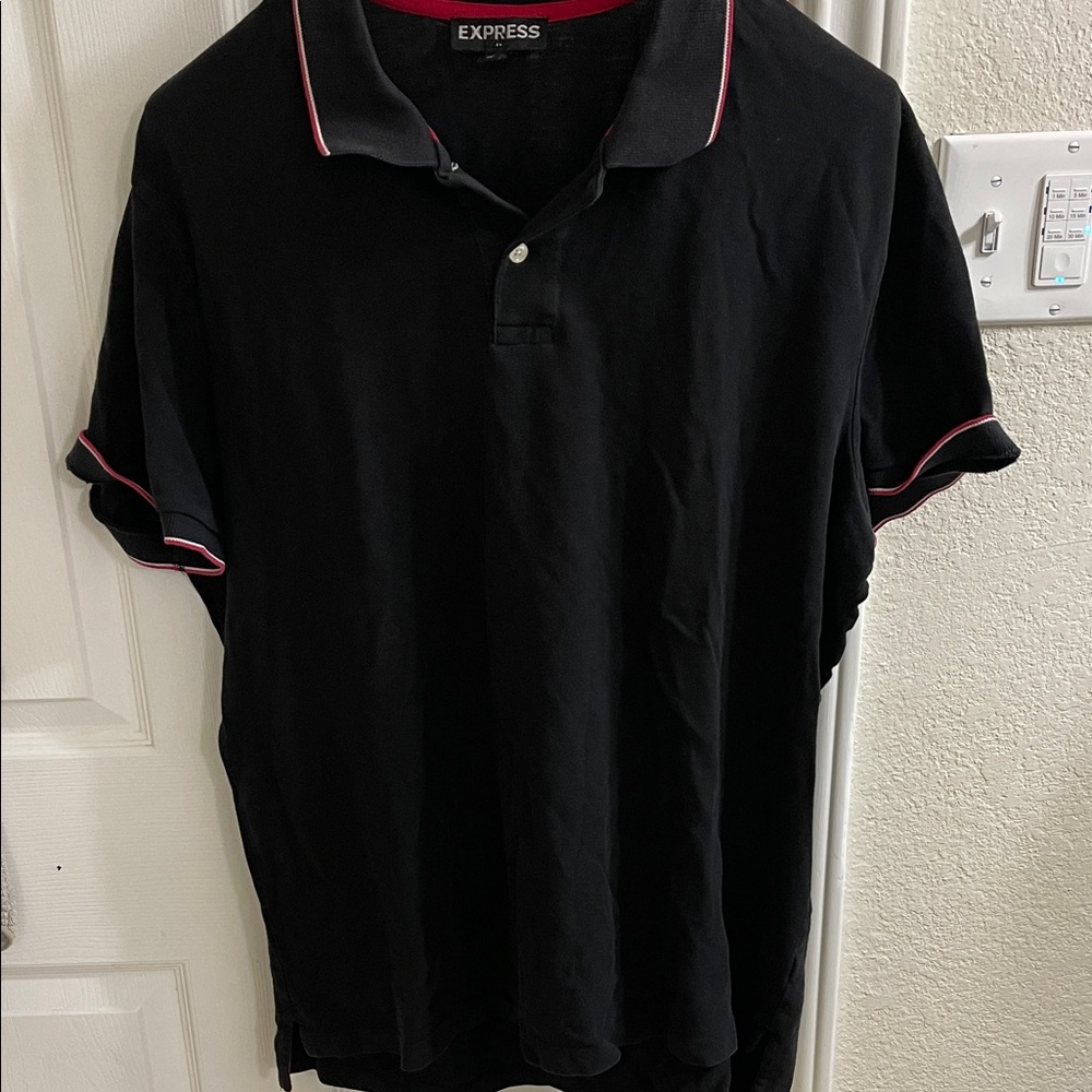 Express Men's Polo Shirt in Black with Red/White Trim